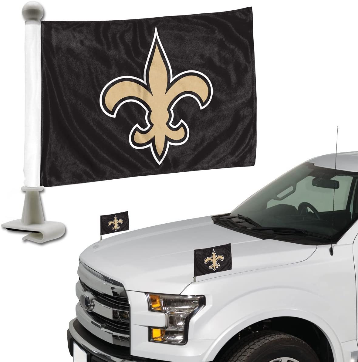 New Orleans Saints Car Flag Set, Ambassador Style, 4x6 Inch Double Sided Flags, Set of 2