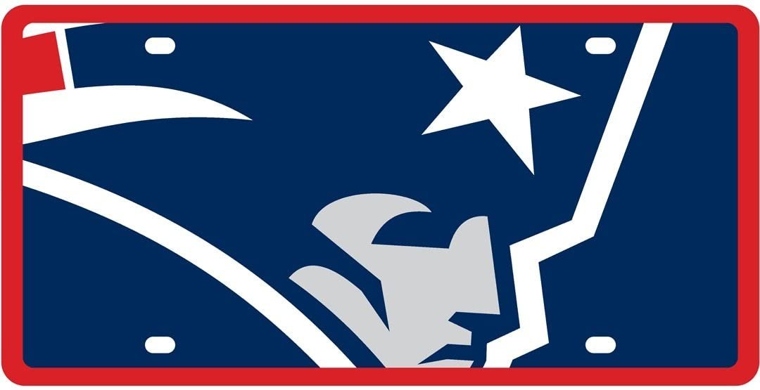 New England Patriots Premium Laser Cut Tag License Plate, Mega Logo, Mirrored Acrylic Inlaid, 12x6 Inch