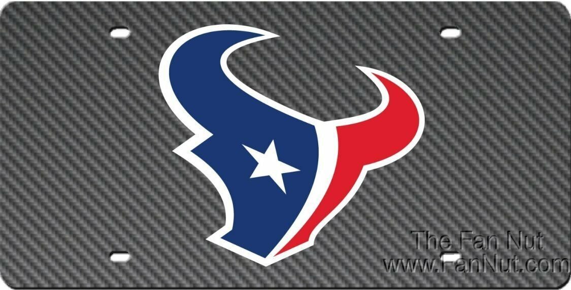 Houston Texans Premium Laser Cut Tag License Plate, Carbon Fiber Design, Mirrored Inlaid Acrylic, 12x6 Inch