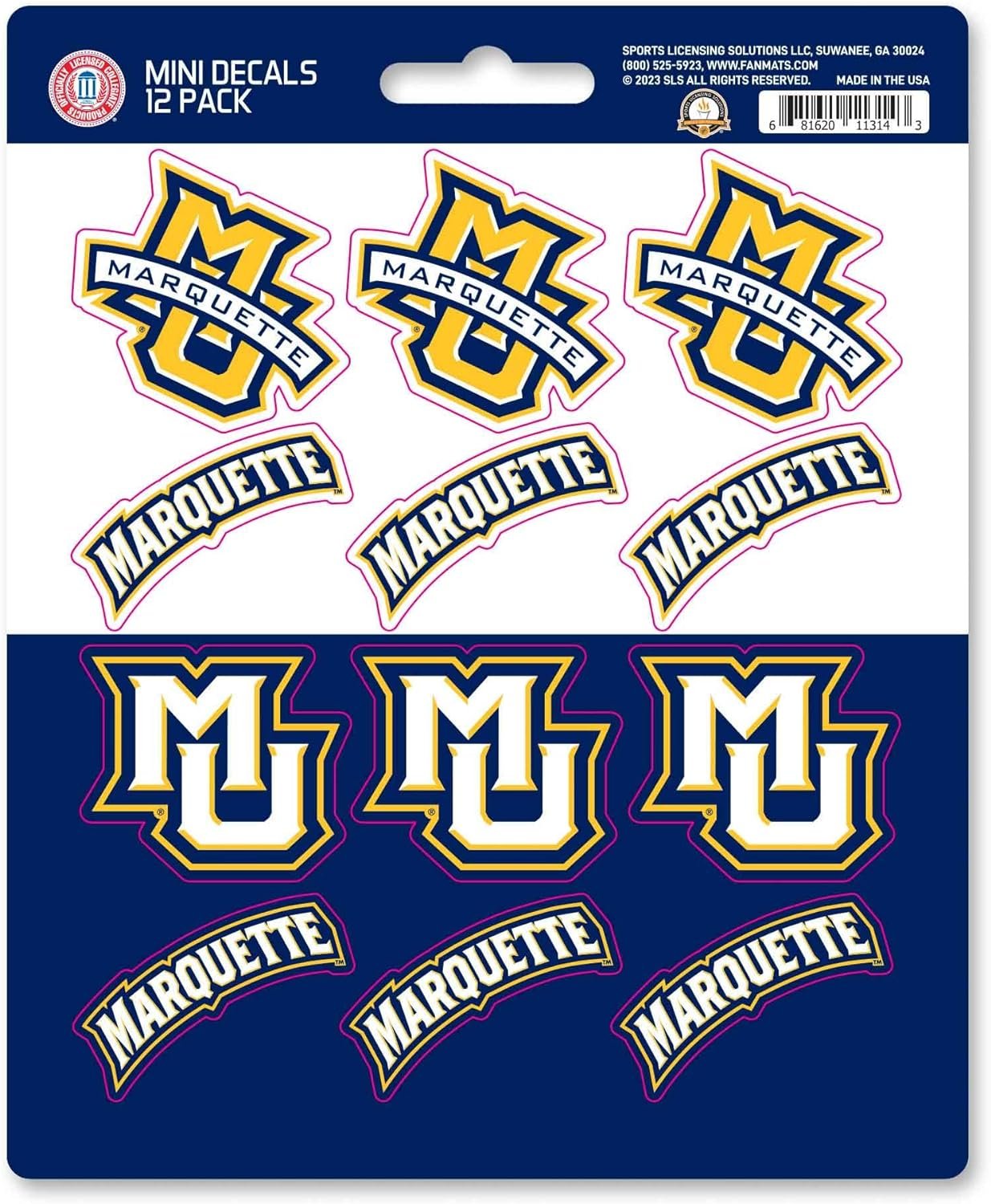 Marquette University Golden Eagles 12-Piece Mini Decal Sticker Set, 5x6 Inch Sheet, Gift for football fans for any hard surfaces around home, automotive, personal items