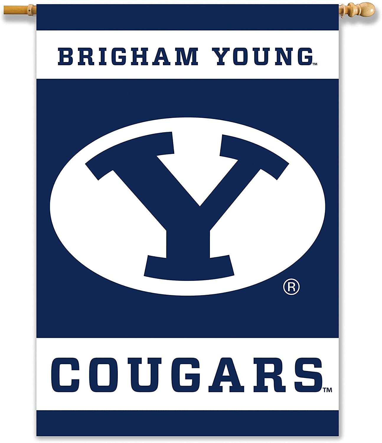 Brigham Young University Cougars BYU Premium 2-Sided Banner Flag, 28x40 Inch, Sleeve at Top for Accepting Pole, Display Pole Sold Seperately