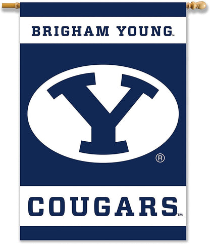 Brigham Young University Cougars BYU Premium 2-Sided Banner Flag, 28x40 Inch, Sleeve at Top for Accepting Pole, Display Pole Sold Seperately