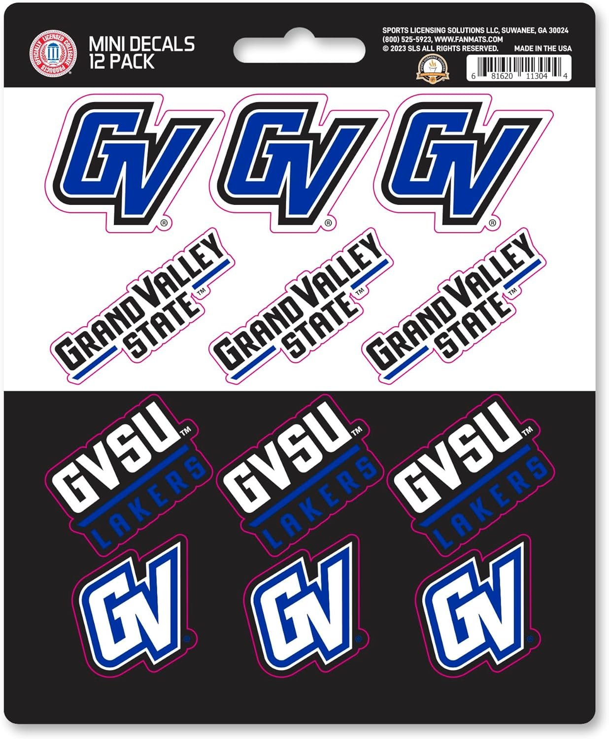 Grand Valley State University Lakers 12-Piece Mini Decal Sticker Set, 5x6 Inch Sheet, Gift for football fans for any hard surfaces around home, automotive, personal items