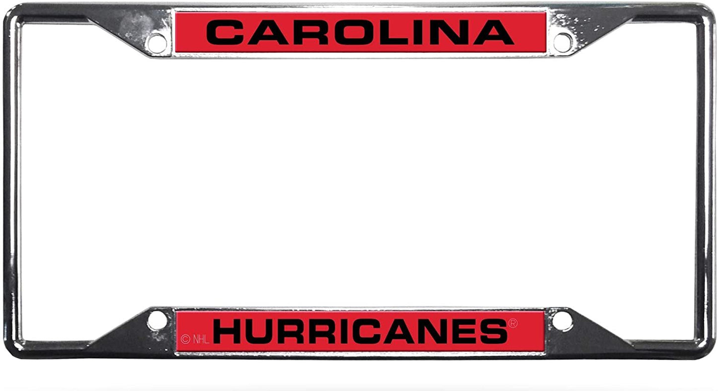 Carolina Hurricanes Metal License Plate Frame Chrome Tag Cover, Laser Acrylic Mirrored Inserts, 12x6 Inch