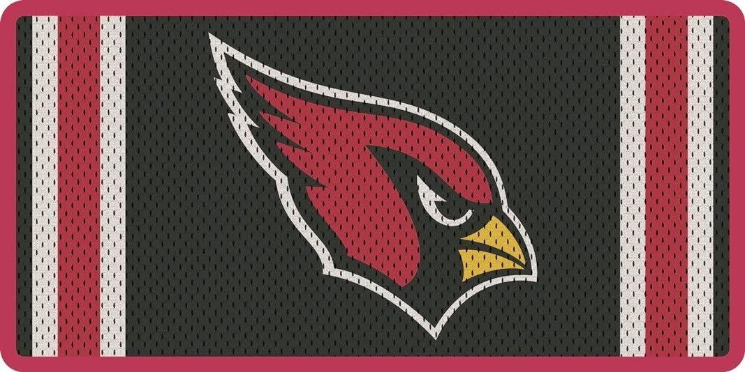 Arizona Cardinals Premium Laser Cut Tag License Plate, Jersey Design, Mirrored Acrylic Inlaid, 6x12 Inch