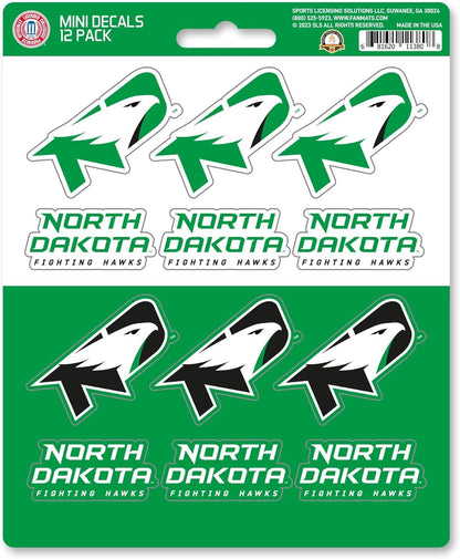 University of North Dakota Fighting Hawks 12-Piece Mini Decal Sticker Set, 5x6 Inch Sheet, Gift for football fans for any hard surfaces around home, automotive, personal items