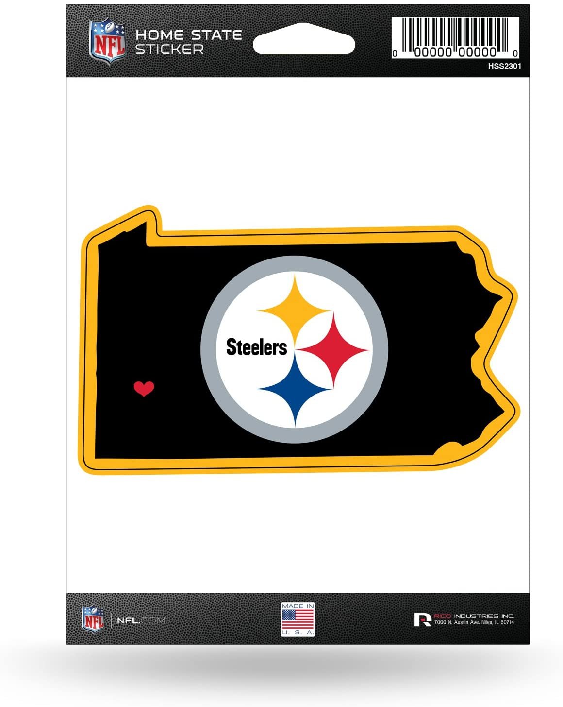 Pittsburgh Steelers 5 Inch Sticker Decal, Home State Design, Flat Vinyl, Full Adhesive Backing