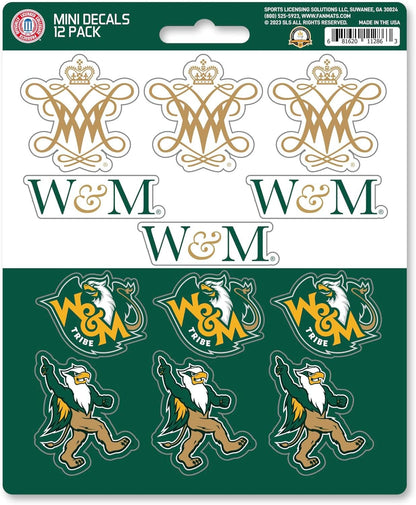 College of William & Mary Tribe 12-Piece Mini Decal Sticker Set, 5x6 Inch Sheet, Gift for football fans for any hard surfaces around home, automotive, personal items