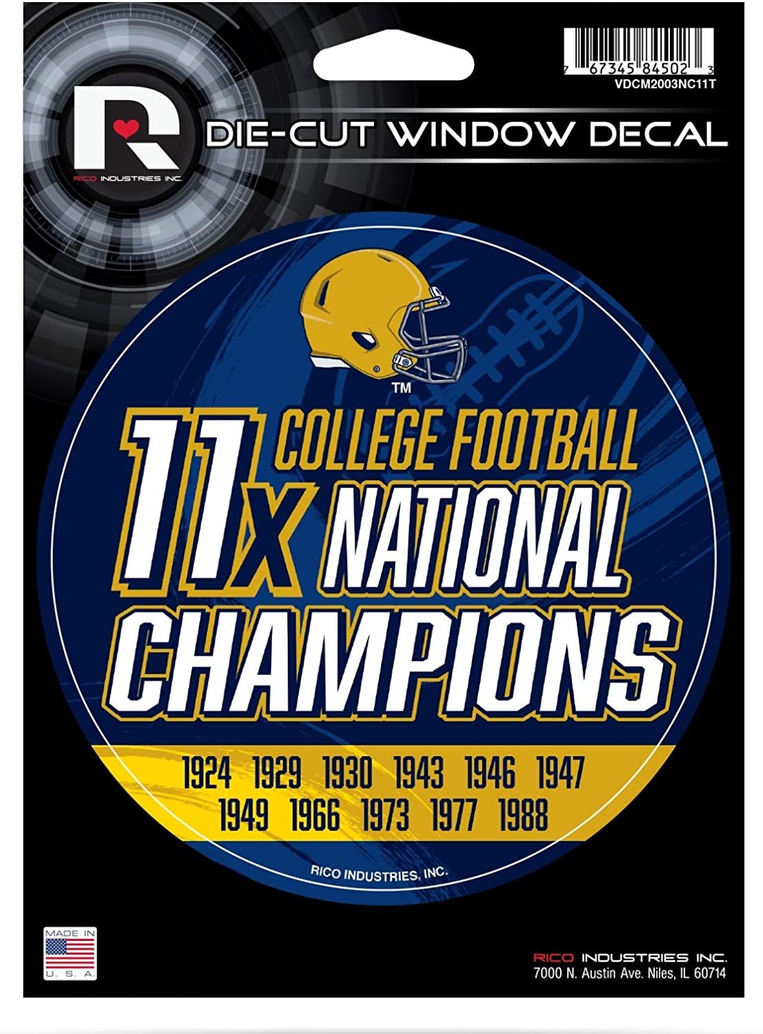 Notre Dame Fighting Irish 5" Decal Sticker 11X Time Champions Flat Vinyl Auto Emblem University of