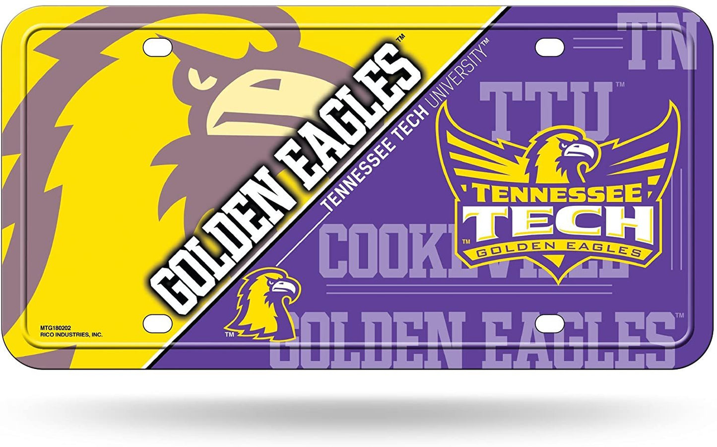 Tennessee Tech University Golden Eagles Metal Auto Tag License Plate, Split Design, 12x6 Inch