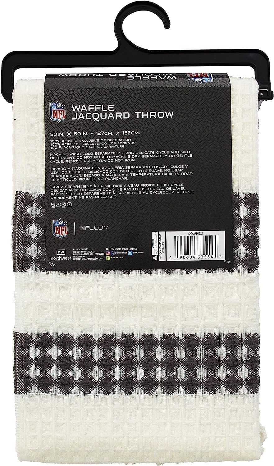 Miami Dolphins Throw Blanket Waffle Weave Jacquard, 50x60 Inch, Unisex-Adult, 100% Acrylic