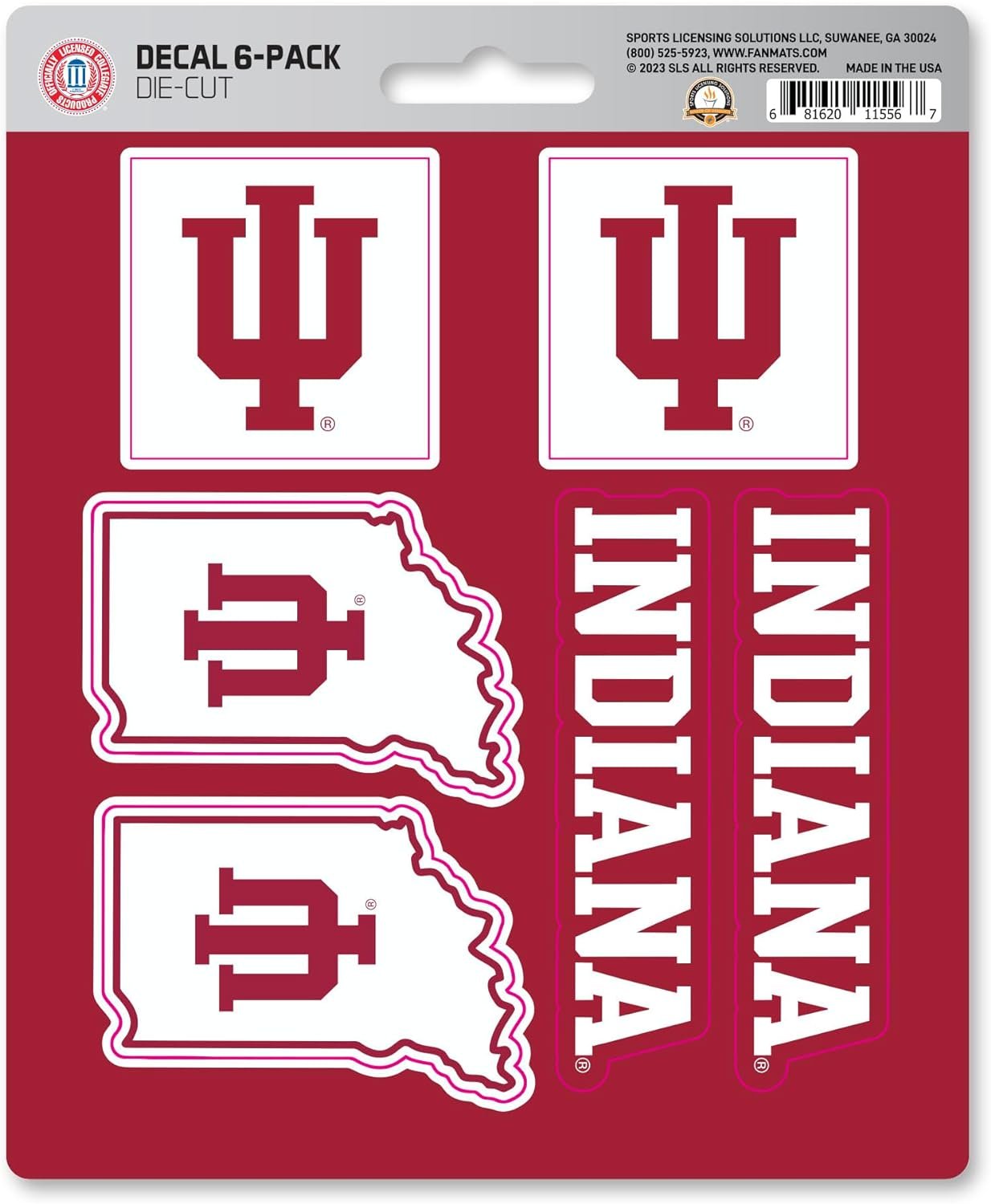 Indiana University Hooisers 6-Piece Decal Sticker Set, 5x6 Inch Sheet, Gift for football fans for any hard surfaces around home, automotive, personal items