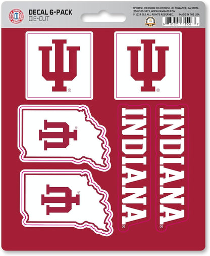 Indiana University Hooisers 6-Piece Decal Sticker Set, 5x6 Inch Sheet, Gift for football fans for any hard surfaces around home, automotive, personal items