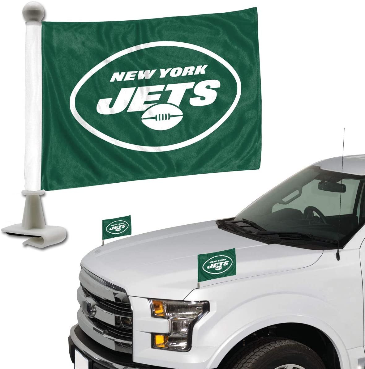 New York Jets Car Flag Set, Ambassador Style, 4x6 Inch Double Sided Flags, Set of 2