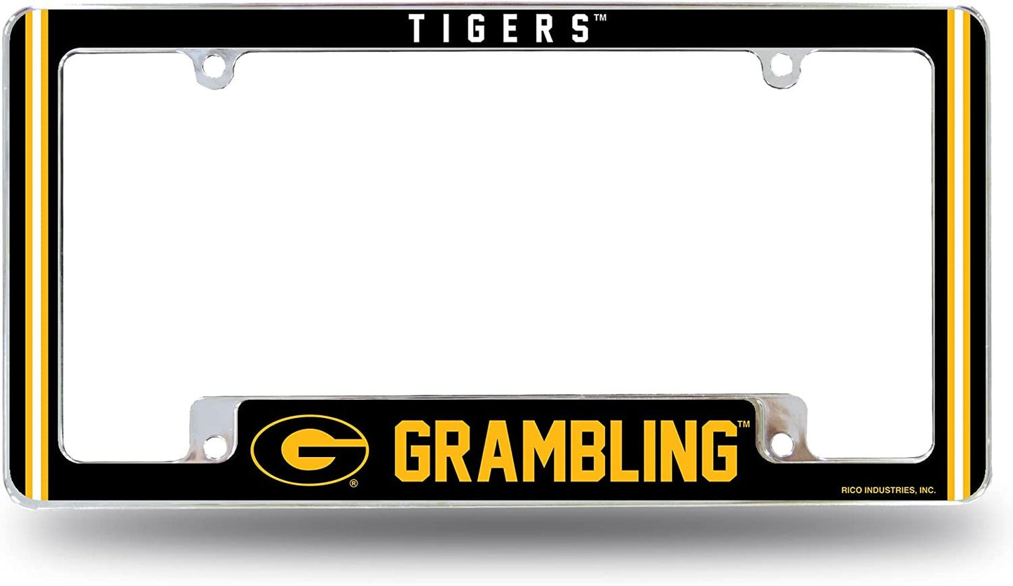 Grambling State University Tigers Metal License Plate Frame Chrome Tag Cover Alternate Design 6x12 Inch