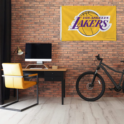 Los Angeles Lakers 3x5 Feet Banner Flag, Yellow, Single Sided, Indoor Outdoor Use, Metal Grommets