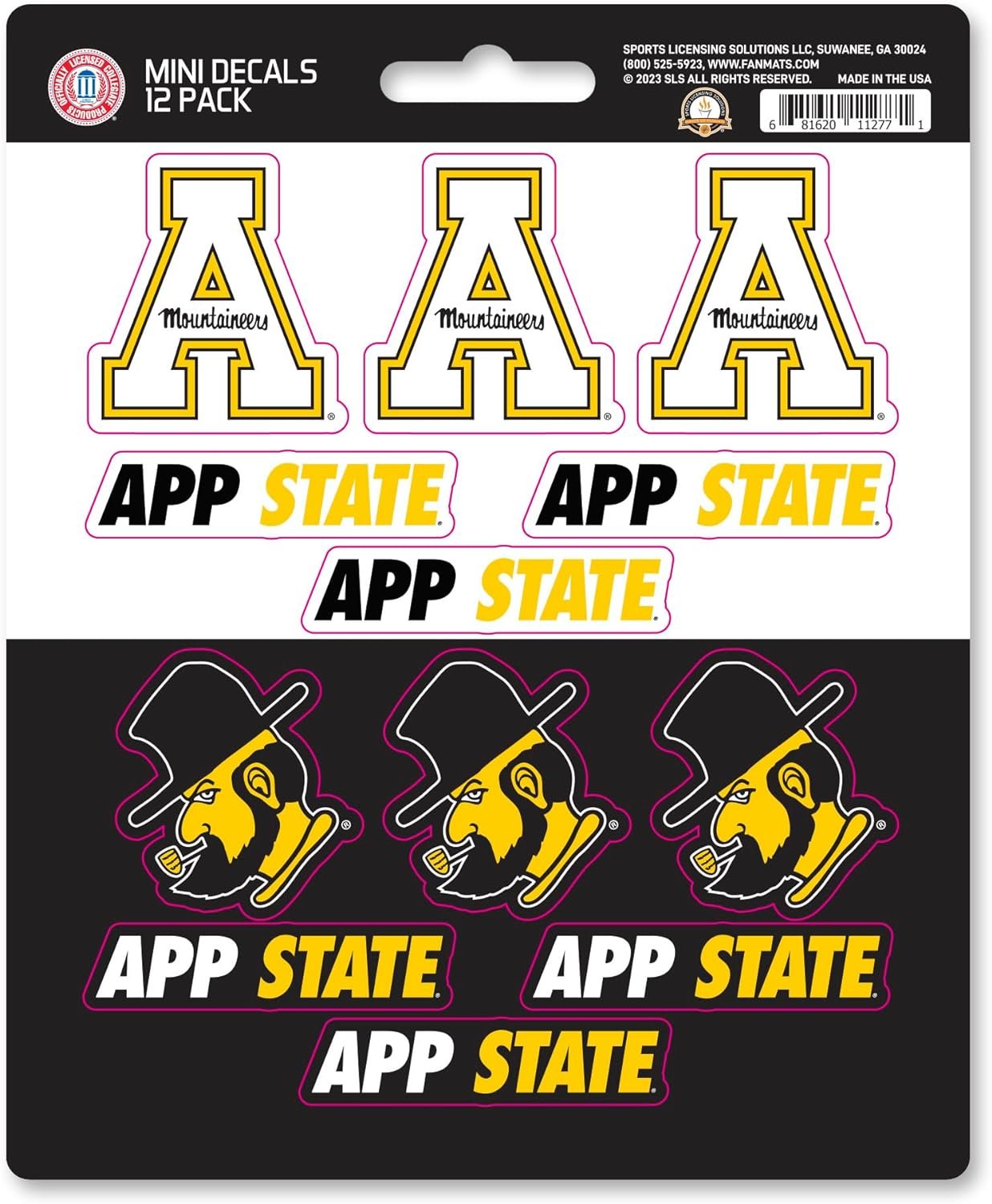 Appalachian State University Mountaineers 12-Piece Mini Decal Sticker Set, 5x6 Inch Sheet, Gift for football fans for any hard surfaces around home, automotive, personal items