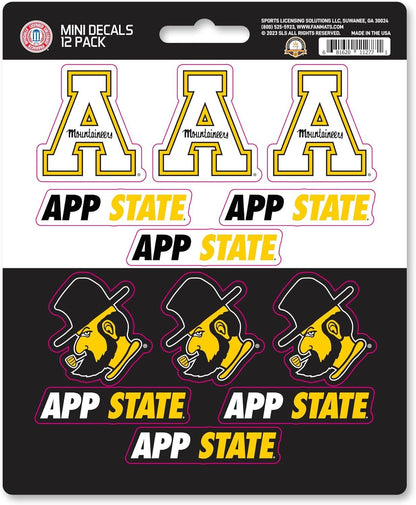 Appalachian State University Mountaineers 12-Piece Mini Decal Sticker Set, 5x6 Inch Sheet, Gift for football fans for any hard surfaces around home, automotive, personal items