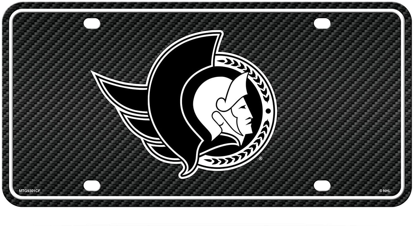 Ottawa Senators Metal Auto Tag License Plate, Carbon Fiber Design, 6x12 Inch