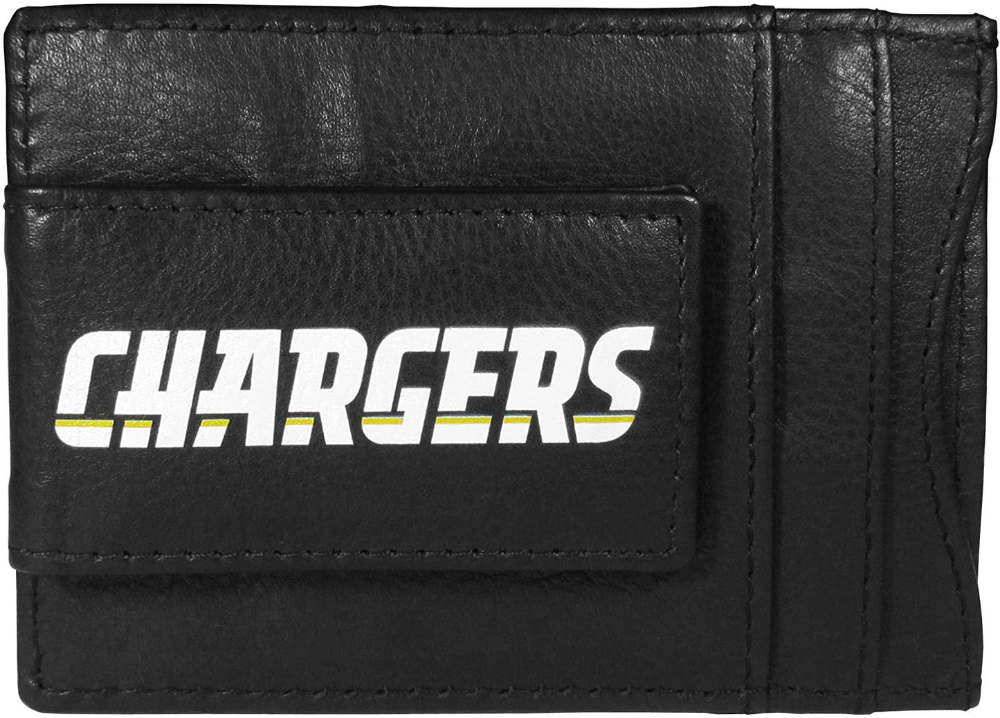 Los Angeles Chargers Black Leather Wallet, Front Pocket Magnetic Money Clip, Printed Logo