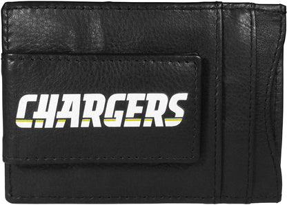 Los Angeles Chargers Black Leather Wallet, Front Pocket Magnetic Money Clip, Printed Logo