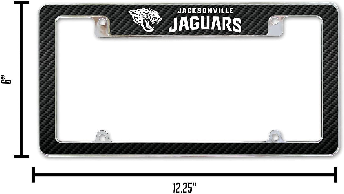 Jacksonville Jaguars Premium Metal License Plate Frame Tag Cover, Carbon Fiber Design, 12x6 inch, Pre-Drilled Holes, Officially Licensed