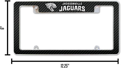 Jacksonville Jaguars Premium Metal License Plate Frame Tag Cover, Carbon Fiber Design, 12x6 inch, Pre-Drilled Holes, Officially Licensed