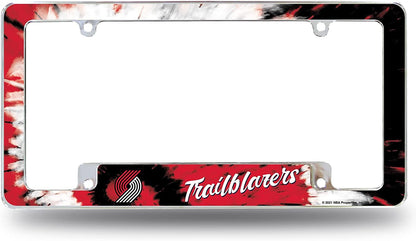 Portland Trail Blazers Metal License Plate Frame Chrome Tag Cover Tie Dye Design 6x12 Inch