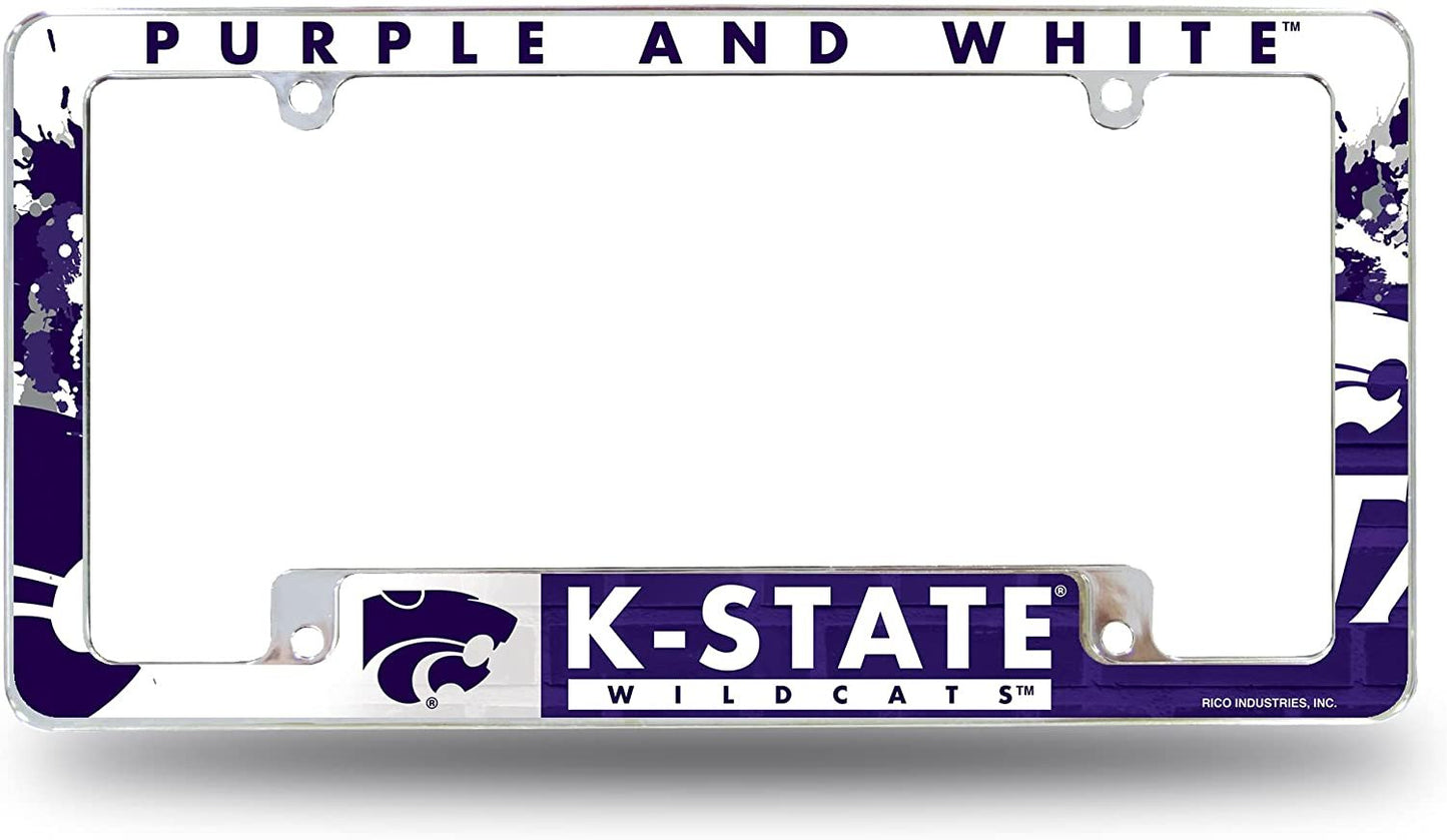 Kansas State University Wildcats Metal License Plate Frame Tag Cover All Over Design 12x6 Inch