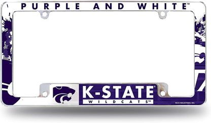 Kansas State University Wildcats Metal License Plate Frame Tag Cover All Over Design 12x6 Inch