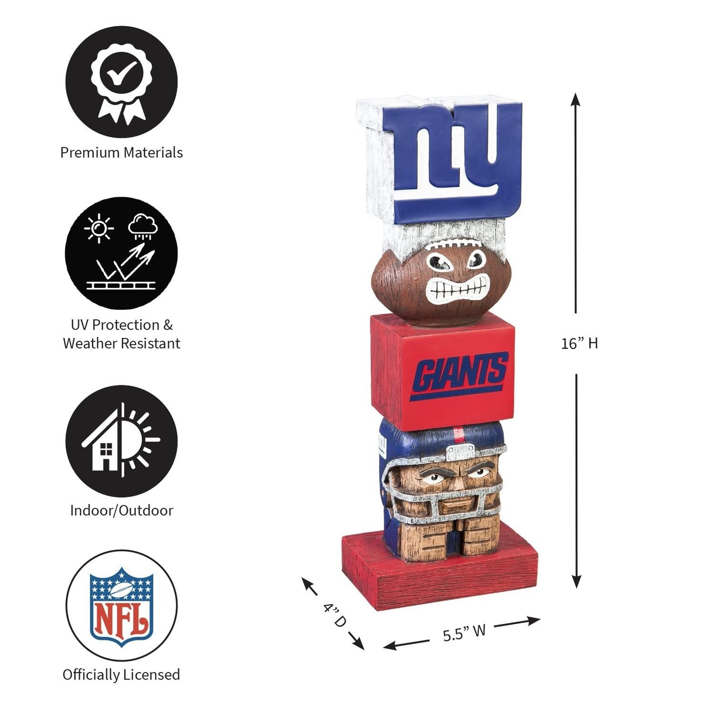 New York Giants Garden Statue, Tiki Totem Style, Logo Design, Outdoor or Indoor Use, 16 Inch Tall, Beautiful Hand Painted Resin Construction