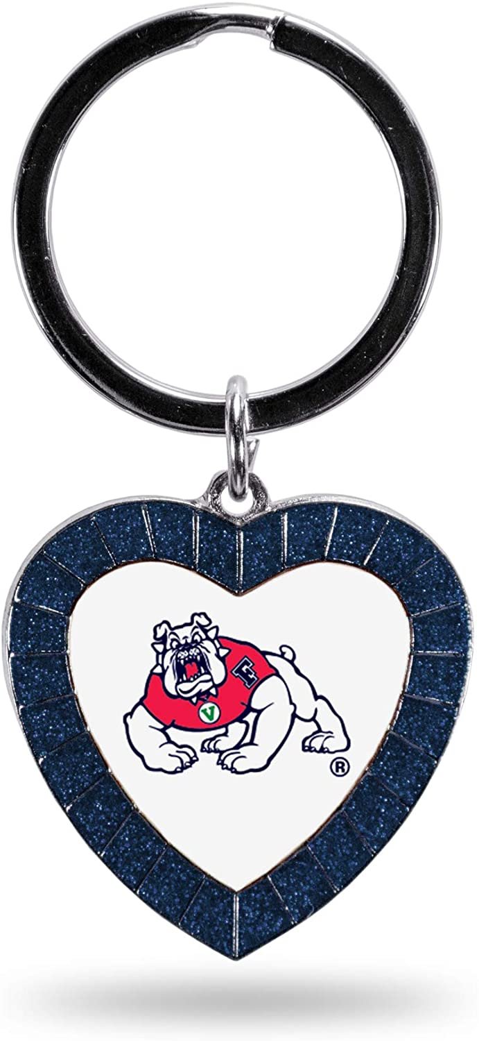 Fresno State Bulldogs NCAA Rhinestone Heart Colored Keychain, Navy, 3-inches in length