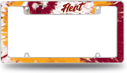 Miami Heat Metal License Plate Frame Chrome Tag Cover Tie Dye Design 6x12 Inch