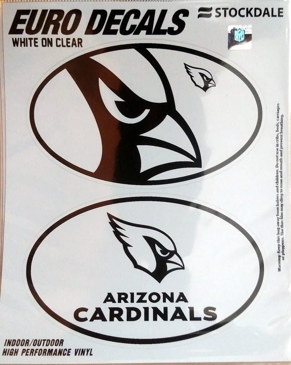 Arizona Cardinals 2-Piece White and Clear Euro Decal Sticker Set, 4x2.5 Inch Each