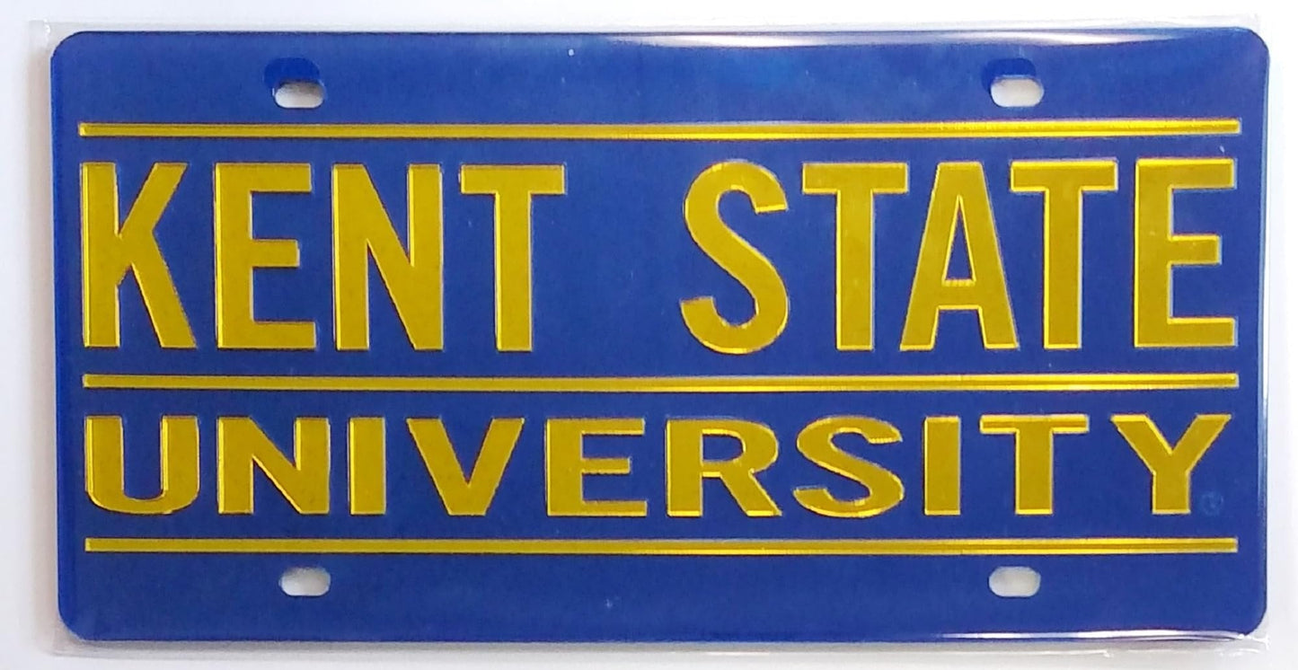 Kent State University Golden Flashes Premium Laser Cut Tag License Plate, Script Design, Mirrored Acrylic Inlaid, 12x6 Inch