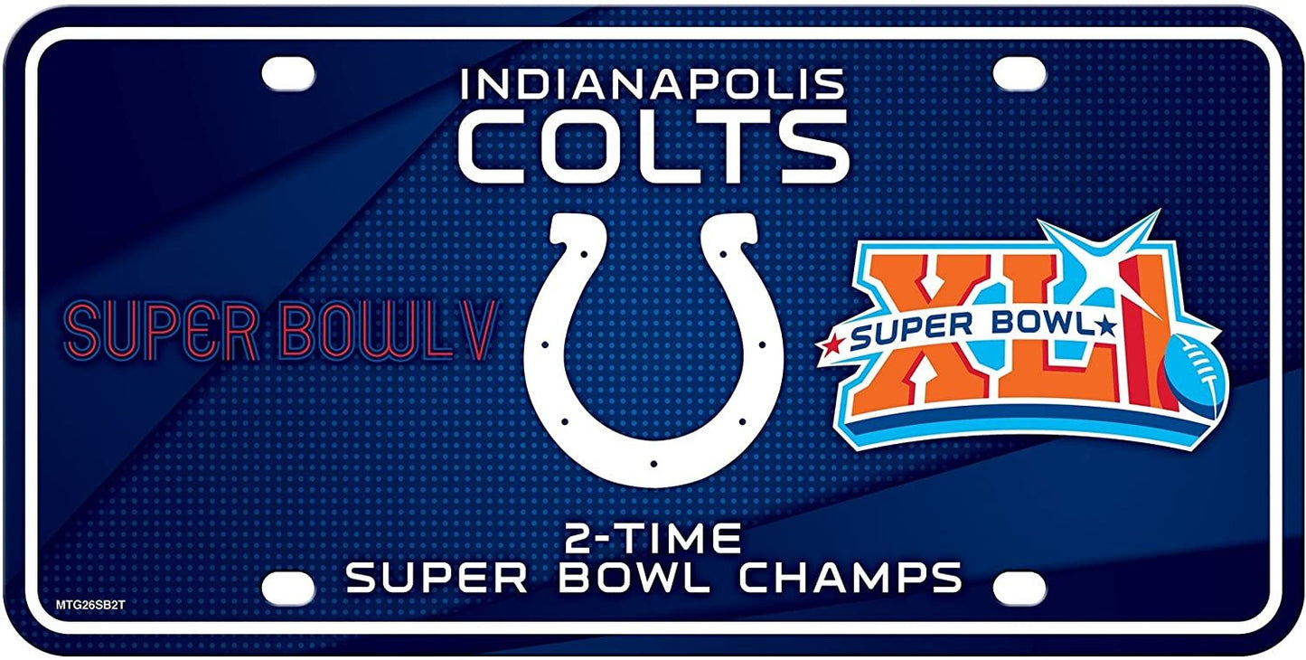Indianapolis Colts Metal Auto Tag License Plate, 2-Time Super Bowl Champions, 6x12 Inch