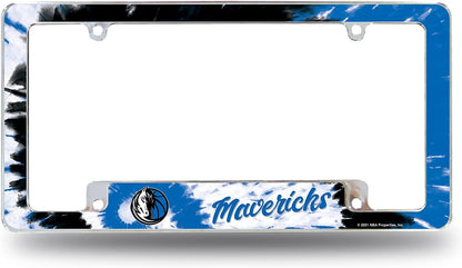 Dallas Mavericks Metal License Plate Frame Chrome Tag Cover Tie Dye Design 6x12 Inch