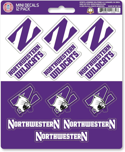 Northwestern University Wildcats 12-Piece Mini Decal Sticker Set, 5x6 Inch Sheet, Gift for football fans for any hard surfaces around home, automotive, personal items