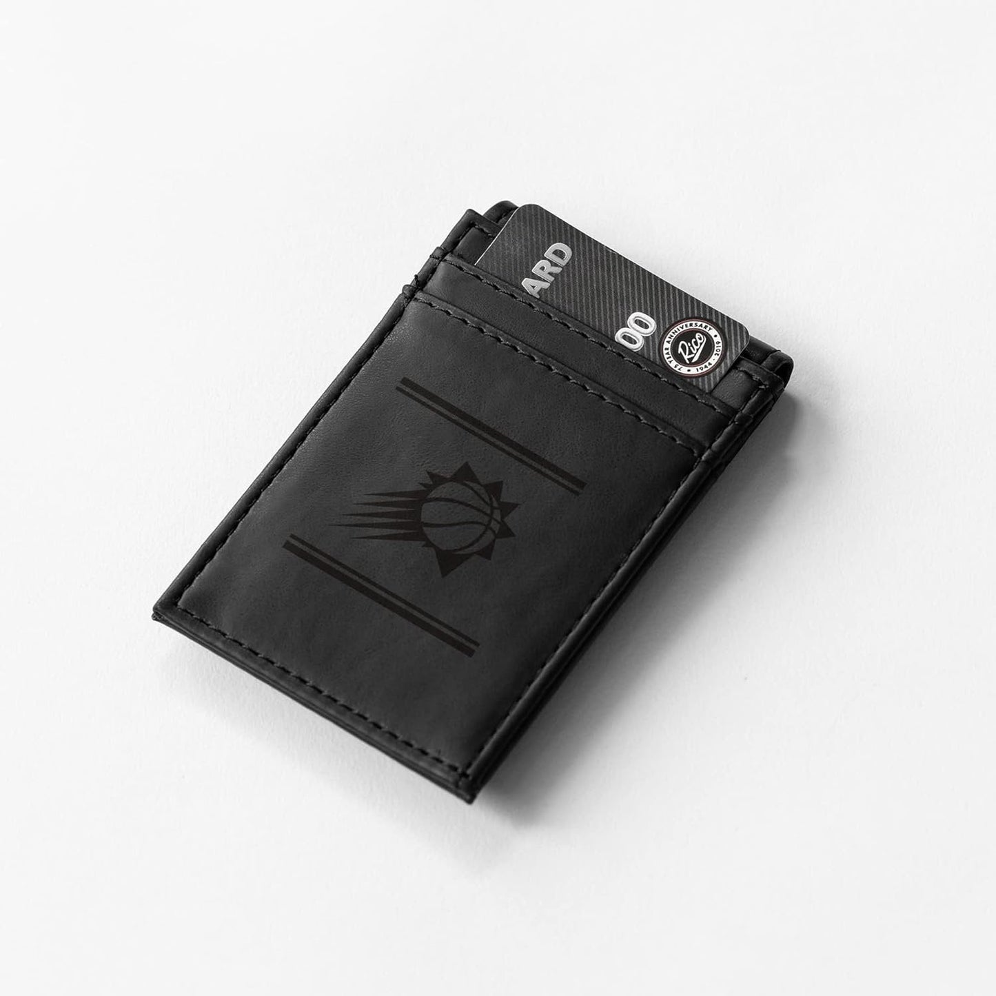 Phoenix Suns Premium Black Leather Wallet, Front Pocket Magnetic Money Clip, Laser Engraved, Vegan