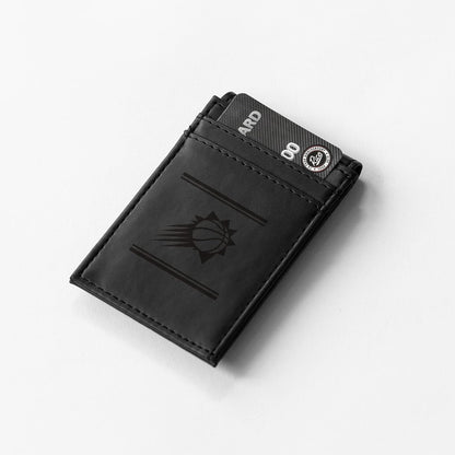 Phoenix Suns Premium Black Leather Wallet, Front Pocket Magnetic Money Clip, Laser Engraved, Vegan