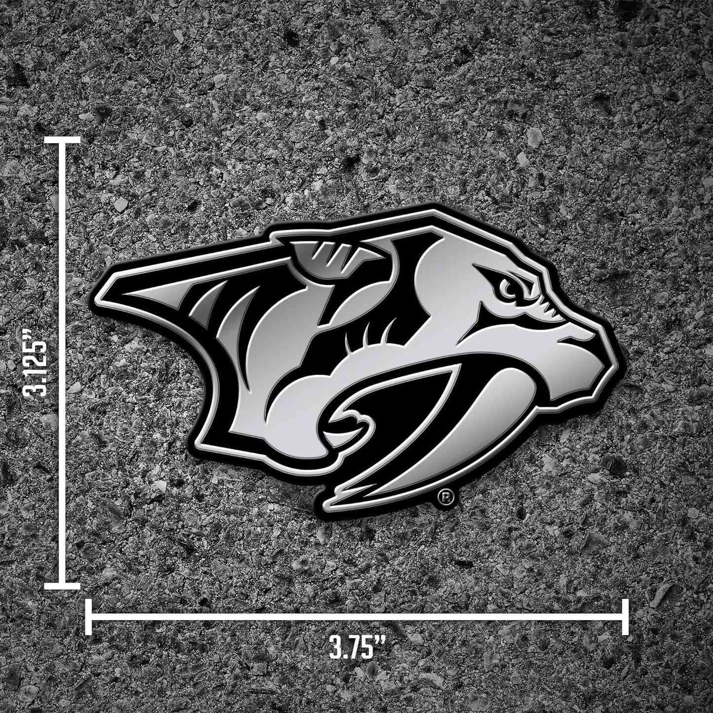 Nashville Predators Auto Emblem, Silver Chrome Color, Raised Molded Plastic, 3.5 Inch, Adhesive Tape Backing