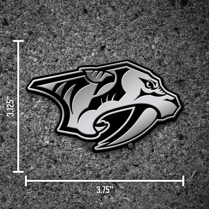 Nashville Predators Auto Emblem, Silver Chrome Color, Raised Molded Plastic, 3.5 Inch, Adhesive Tape Backing