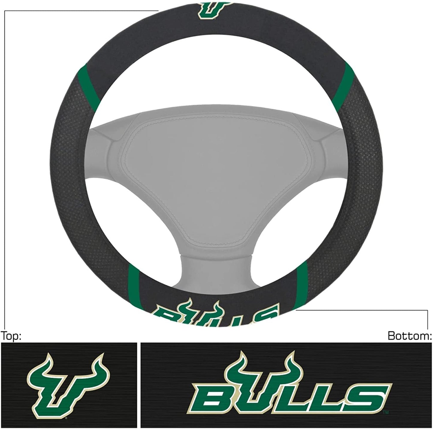 University of South Florida Bulls USF Steering Wheel Cover, Premium Embroidered, Black, 15 Inch, Officially Licensed