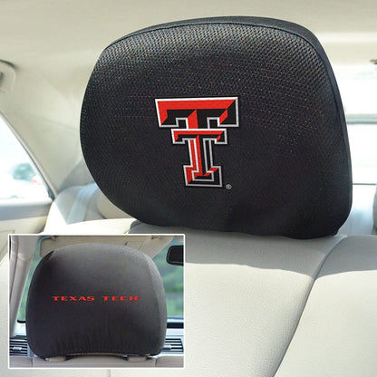 Texas Tech University Red Raiders Pair of Premium Auto Head Rest Covers, Embroidered, Black Elastic, 14x10 Inch
