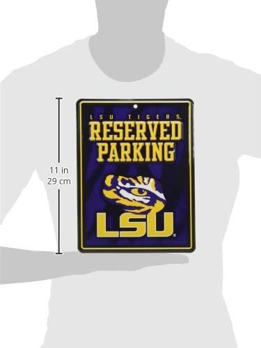 Louisiana State University Tigers LSU Metal Wall Parking Sign, 8.5x11 Inch, Primary Design, Great for Man Cave, Bed Room, Office, Home Decor