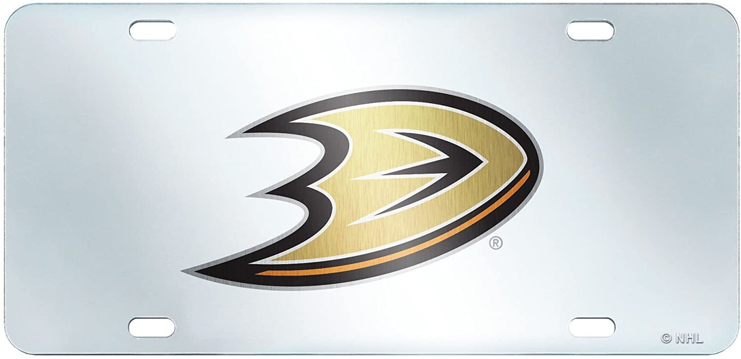 Anaheim Ducks Premium Laser Cut License Plate Tag, Mirrored Acrylic Inlaid, 12x6 Inch