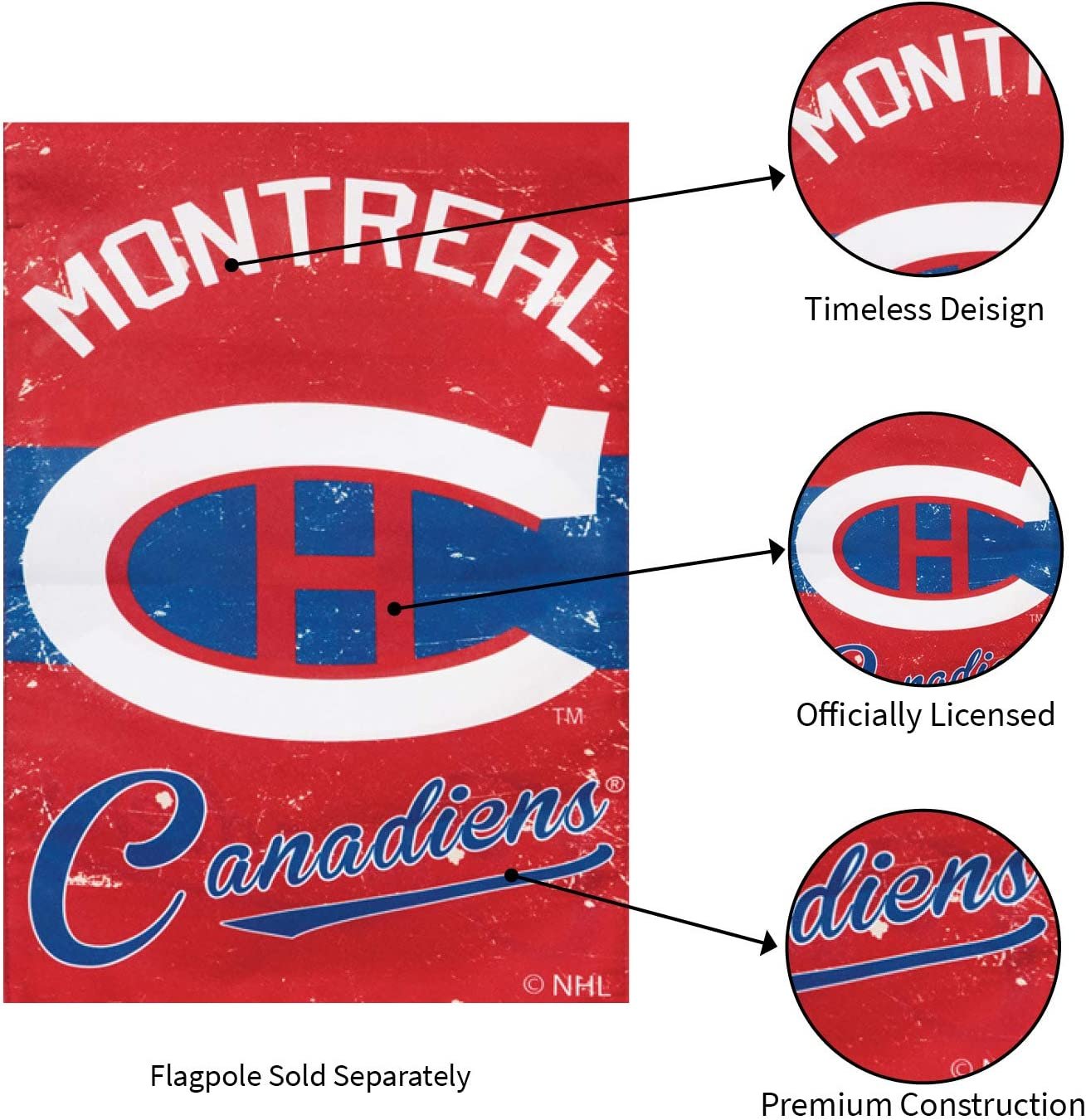 Montreal Canadiens Premium Garden Flag Linen Banner Double Sided 12.5x18 Inch Vintage Logo Design Outdoor