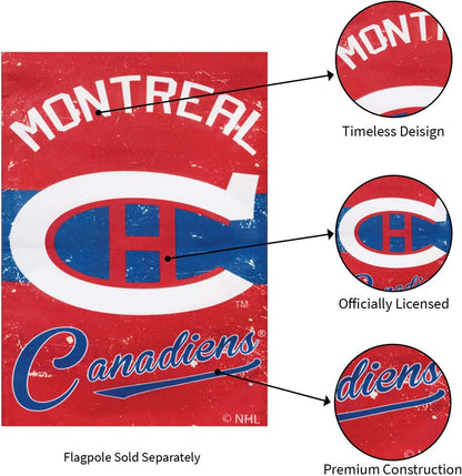 Montreal Canadiens Premium Garden Flag Linen Banner Double Sided 12.5x18 Inch Vintage Logo Design Outdoor