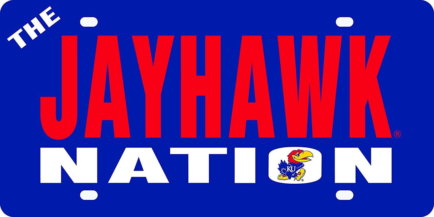 University of Kansas Jayhawks Premium Laser Cut Tag License Plate, Nation, Mirrored Acrylic Inlaid, 6x12 Inch