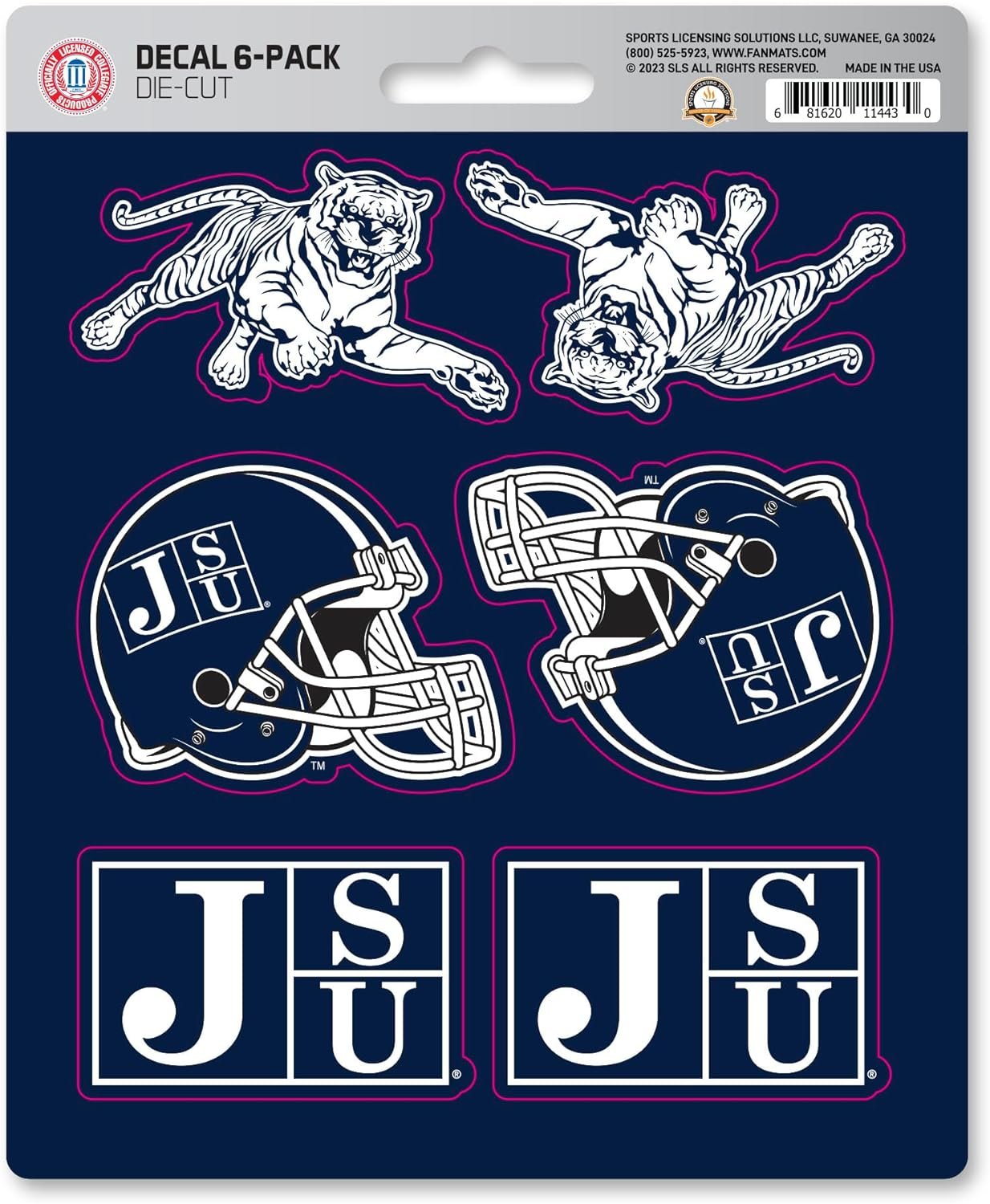 Jackson State University Tigers 6-Piece Decal Sticker Set, 5x6 Inch Sheet, Gift for football fans for any hard surfaces around home, automotive, personal items